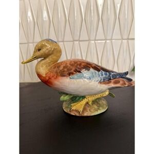 Vintage Cantagalli (?) Majolica Ceramic Pottery Hand Painted Duck Mallard Italy